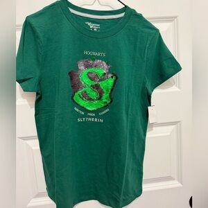 Harry Potter Slytherin Ladies T-Shirt Flip Sequin Crest Small